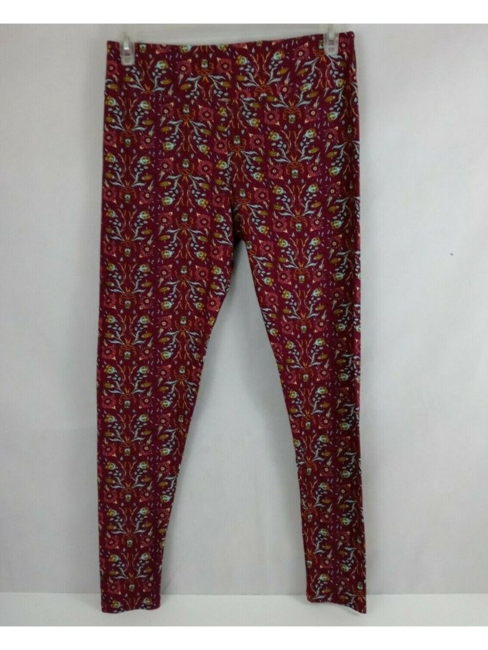New LuLaRoe Tall & Curvy Leggings Burgundy With Colorful Floral Design